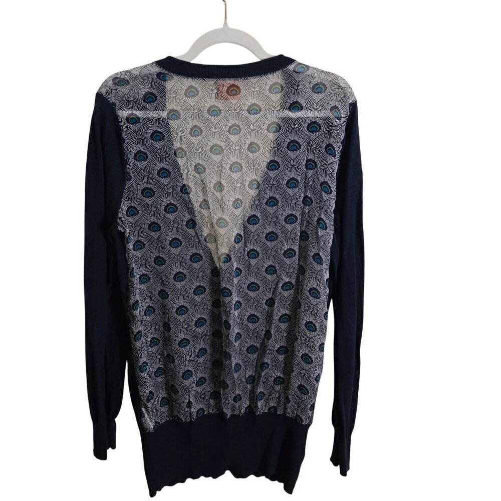 Tory Burch Jacet Peacock Silk Back Logo Button Pocket Cardigan Sweater Size L - Picture 3 of 10
